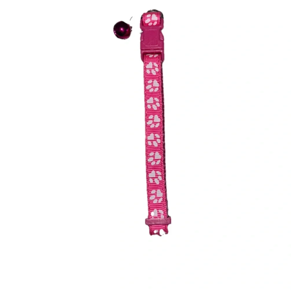 Pet Collar w/Bell Pink White Paw Patterned SM-MD Adjustable NEW